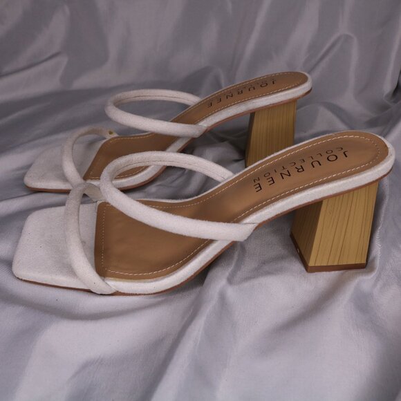 Journee Collection White Square Toe Double Strap Block Heel Sandals Size 8 NWOB - Picture 3 of 6